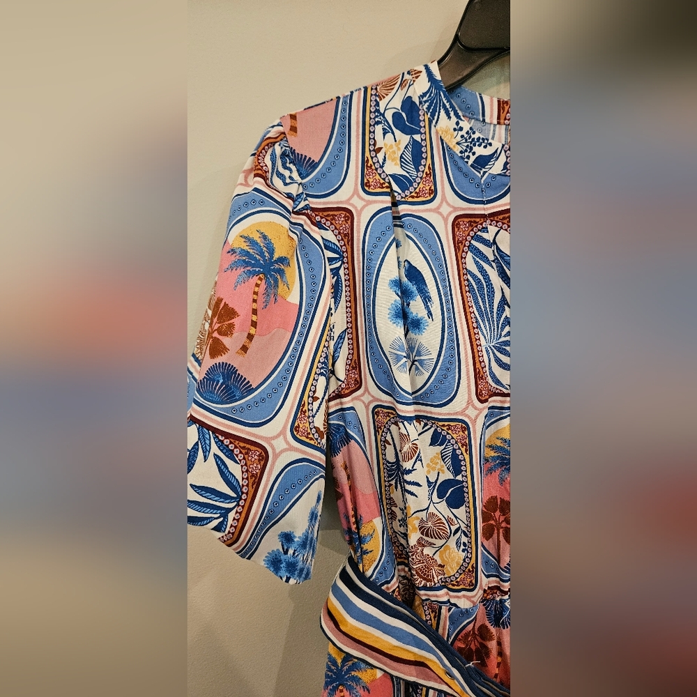 NWOT Joie Dress: Size- 12: Tropical Print: Balloon Sleeve: Belted - Picture 6 of 11
